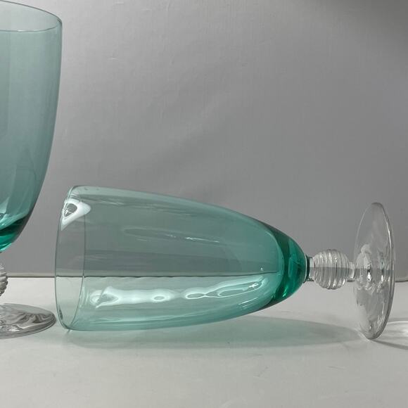 Pair Aqua Drinking‎ Glasses with Bubble Stem EUC Footed Tumbler - Picture 8 of 9